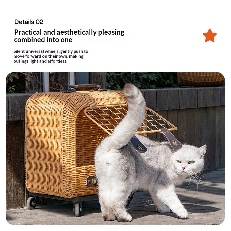 Pet Woven Rattan Ventilated Carrier Bag With Handle